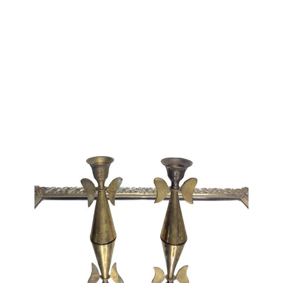 Vintage Brass Angels Candle Stick Holder Set | Vintage Candle Holder | Vintage C - Picture 2 of 10